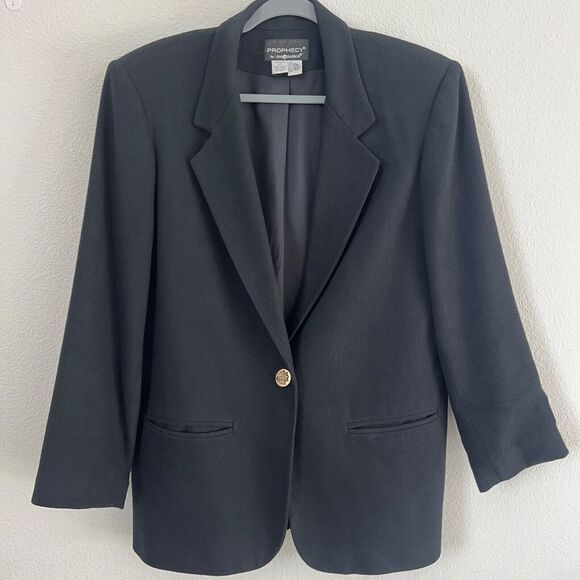 Prophecy Women's Blazer Coat 100% Pure New Wool Sz 12 Single button Jacket Black - Picture 1 of 11